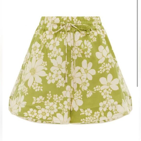 NWT Alemais Green Floral Leisa Shorts Size 2 MSRP $225 Elastic Drawstrin… - Picture 1 of 13